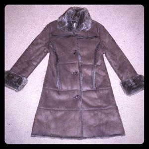 Chocolate Brown Faux Suede Coat with Fur